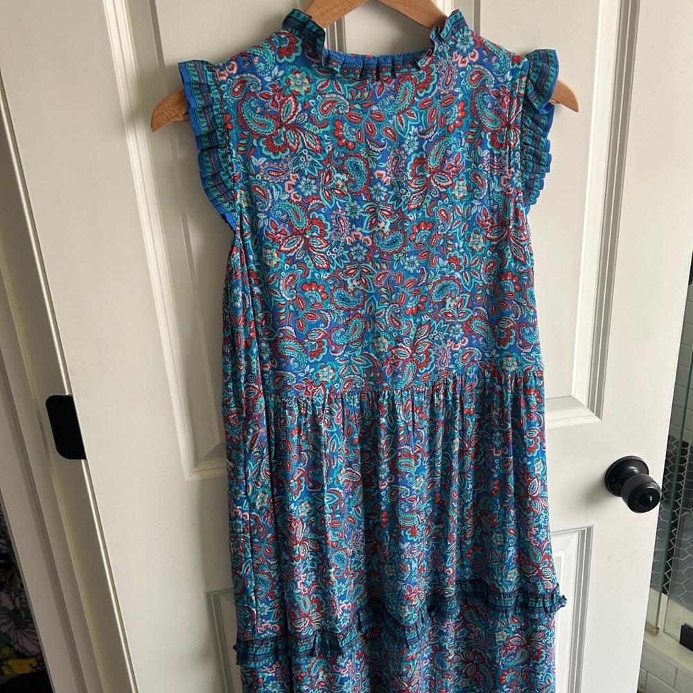 EUC J Jill blue/teal paisley dress. Size Small. Ruffles. Lightweight and flowy - Picture 5 of 12